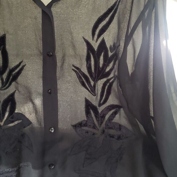 Black Sheer Velvet Burnout Top Womens L Dark Floral Fairy Grunge Whimsigoth Boxy - Picture 6 of 10